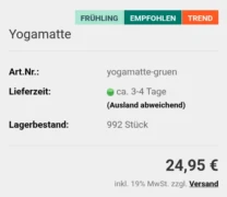 Ribbons rechtsbündig oberhalb des Artikelnamens