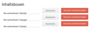 Inhaltsboxen mit Bearbeiten- und Standard-wiederherstellen-Buttons