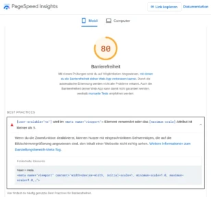 PageSpeed Insights Barrierefreiheit: 80
