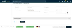 Gambio-Admin: Kategorie bearbeiten: Gartenhäuser, Kostenfreier Versand: auschließen