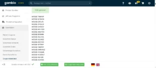 1.000 Coupons generiert, Liste von Codes