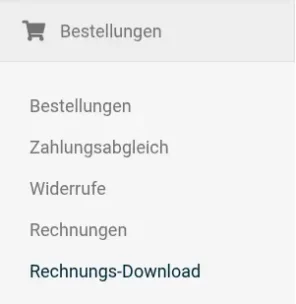 Menübox Bestellungen > Rechnungs-Download