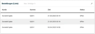 Bestellungen (Liste) mit Beispieldaten