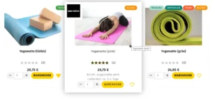 Mauszeiger auf Yogamatte (pink) zeigt anderes Bild der Yogamatte