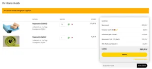 Warenkorb mit 10x Yogamatte türkis für 275,00 € und 30,00 € Rabatt durch Coupon.
