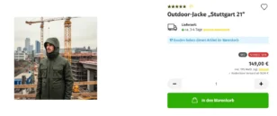 Outdoor-​Jacke „Stuttgart 21“: 17 Kunden haben diesen Artikel im Warenkorb (Schnell sein)