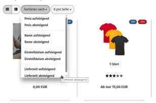 Sortieren nach Preis aufsteigend, Preis absteigend, Name aufsteigend, Name absteigend, Einstelldatum aufsteigend, Einstelldatum absteigend, Lieferzeit aufsteigend, Lieferzeit absteigend
