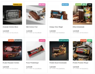 Schokoladenprodukte mit Labels Topseller, Beliebt, Neuheit usw.