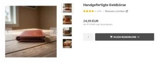 Handgefertigte Geldbörse Bildergalerie und Warenkorb-Button