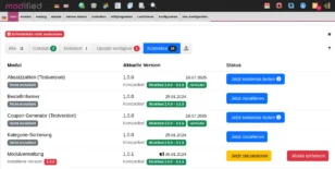 modified Admin > Kostenlos (10) Auflistung von Modulen mit Versionsnummer und Installieren-Buttons