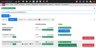 modified Admin: Schnittstelle verbunden. Auflistung von Modulen mit Installieren-Buttons im Reiter gekauft.