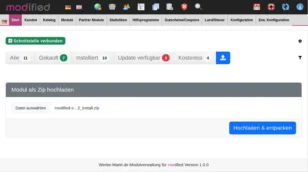 Modul als Zip hochladen: Hochladen & entpacken