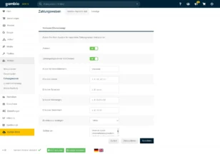 Screenshot der Gambio Admin-Oberfläche im Bereich ‚Zahlungsweisen‘ mit geöffneter Einstellung für die Zahlungsart Vorkasse (Überweisung). Es sind Optionen aktiviert für ‚Aktiviert‘ und ‚Zahlungsabgleich mit GiroConnect‘. Weitere Felder erlauben die Eingabe von Ländern, Sprachen, Währungen und Bestellwerten. Unten sind Auswahlfelder für den Bestellstatus und den Zahlungsempfänger sichtbar sowie Schaltflächen zum Zurücksetzen, Deinstallieren und Speichern.