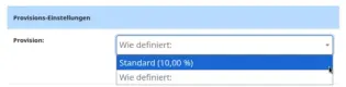 Screenshot Einstellungen zur Provisionshöhe in der Partnerprogramm-Administration