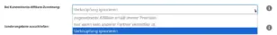 Aufgeklapptes Dropdown Bei Kundenkonto-Affiliate-Zuordnung mit den Optionen zugeordneter Affiliate erhält immer Provision, nur wenn kein anderer Partner Vermittler ist und Verknüpfung ignorieren