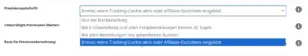 Aufgeklapptes Dropdown Provisionsgutschrift mit den Optionen Nur bei Erstbestellung, Bei Erstbestellung und allen Folgebestellungen binnen 30 Tagen, Bei allen Bestellungen des geworbenen Kunden und Immer, wenn Tracking-Cookie aktiv oder Affiliate-Gutschein eingelöst