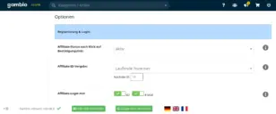Registrierung und Login mit Affiliate-Status nach Klick auf Bestätigungslink, Affiliate-ID-Vergabe und Affiliate-Login mit