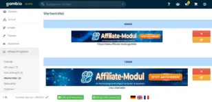 Gambio-Admin: Liste der eingetragenen Werbemittel, gruppiert nach Bannergröße