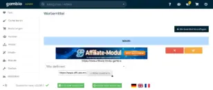 Gambio-Admin: Werbemittel mit Linkziel-Auswahl und Eingabefeld für die Ziel-URL