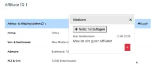 Notizen zu Affiliates hinzufügen, einsehen, löschen