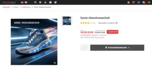 Artikelseite Sonic-Geschossschuh mit Preis 143,10 EUR statt 159,00 EUR und Rabatt-Ribbon -15,90 EUR
