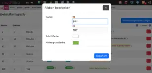 modified Backend: Dialog Ribbon bearbeiten mit Feldern für Name je Sprache, Schriftfarbe und Hintergrundfarbe