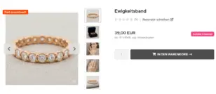 Produktseite Ewigkeitsband mit Flag Fast ausverkauft und Hinweistext Letzte Chance