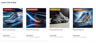 4 Laufschuhe im Widget Unsere TOP-Artikel mit Flags Letzte Chance, Gleich ausverkauft, Nur noch 7 Stück und Letzte 5 Stück