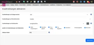 modified Backend: Kaufmeldungen aktivieren für Kategorieseiten, Herstellerseiten und Artikelseiten mit Auswahl der Produktquellen und Zeitraum Käufe