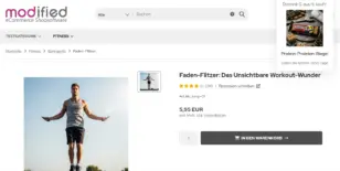 Produktseite Faden-Flitzer mit eingeblendeter Kaufmeldung Dominik S. aus H. kauft Protein-Proleten-Riegel