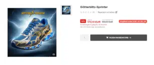 Artikelseite Götterblitz-Sprinter mit Sprechblasen-Hinweis Angebot endet in 00:02:00:50 neben dem Preis