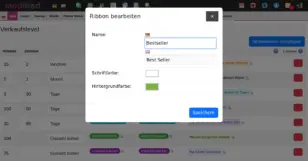 modified Backend: Dialog Ribbon bearbeiten mit Feldern für Name je Sprache, Schriftfarbe und Hintergrundfarbe