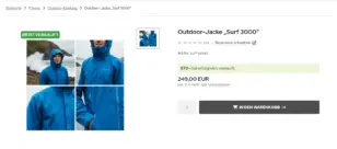 Produktseite Outdoor-Jacke Surf 3000 mit Ribbon Meistverkauft und Hinweistext 878-mal erfolgreich verkauft