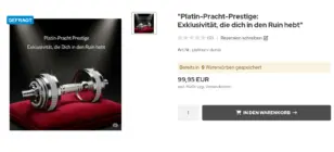 Produktseite Platin-Pracht-Prestige mit Ribbon Gefragt und Hinweistext Bereits in 9 Warenkörben gespeichert